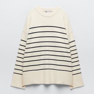 Zara Cream and Black Stripe Sweater